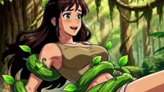 Explorer girl bound in teasing vines that give her  Bound in teasing vines that  intimate pleasure
