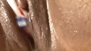 Pounding My Wet Pussy with Big Dildo Stimulating My Clit with Electric Toothbrush