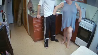 manual stimulation of my penis before cumshot in the morning in the kitchen