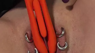 My Pierced Pussy Taking This Orange Toy Deep so Wet and Creamy Already