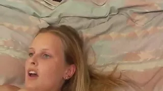 Lovely teen gets pussy drilled on the bed