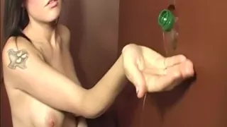 Tattooed Brunette MILF Drenches Gloryhole Cock in Cum