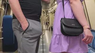 Almost Seen by Subway Passengers When She Touch Stranger's Dick Through Pants