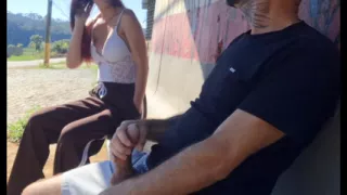 Risky Masturbation with a Stranger at a Bus Stop!