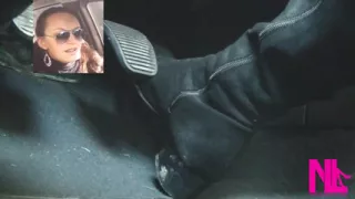 Driving Fast in Black Suede Knee High Boots