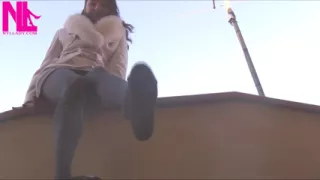 Dangling in Grey Pantyhose and Ballet Flats with Chains