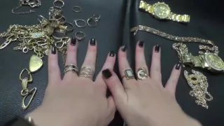 Golden jewelry and hand fetish
