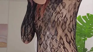 Sloppy Deepthroat & Pussy Slapping in Sheer Fishnet Bodysuit