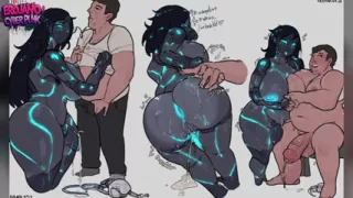 Cyberpunk Busty Babes Riding Fat Guys - Neon Sweat & Big Tits