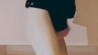 Masturbation through White Vinyl Leggings