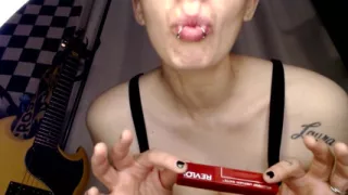 Thick Red Lipstick Application