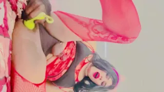 Veronika69 Red Fishnet Bottle Gourd Fuck Different Poses Loud Moaning
