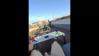 Super sexy and hot real redhead masturbates on open terrace under the sun spreads legs and gives an oily handjob