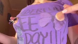 The MILF's nipples poked through her T-shirt, and she couldn't resist tearing it apart to play with them