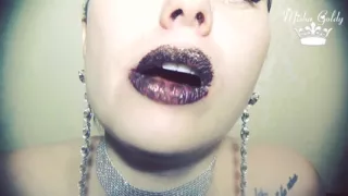 Brown glittery lips and sexy chocolate eating