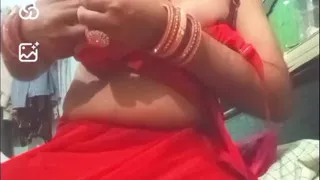 Indian Gay Crossdresser Bottom Gaurisissy Real XXX Nude Video Call in Red Saree