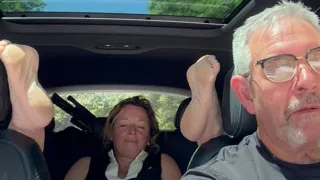 Wife Toys Her Pussy in the Back Seat While Daddy Drives, Road Trip
