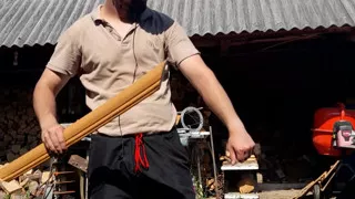 Man gets excite by spanking with a piece of furniture