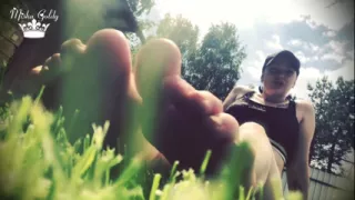 Outdoor foot fetish dangle