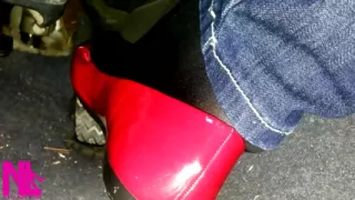 Pedal Pumping and Relaxing My Hosed Feet in Red Pattent Flats