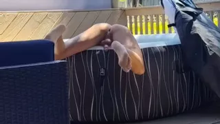 Fell into the hot tub, Asshole exposed and vulnerable