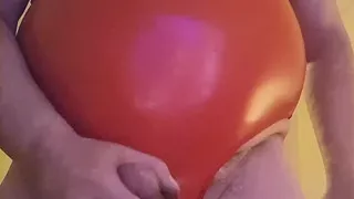 Chubby grandpa wearing crotchless latex bodysuit and wanking his semi and cumming hard