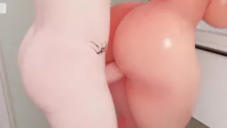 Eden fucks Zoe in a bathroom standing position