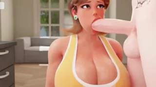 Debbie gives Eden a blowjob in the kitchen