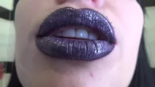 Purple glossy lips! Kissing and duck face fetishes!!