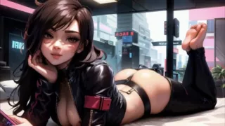 Cyberpunk Motorcycle Chick Rendez-Vous at the High Rise Hotel AI