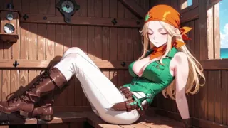 Blonde Pirate Fantasy! Lazy Orange Turban, Wooden Ship Vibes, and That Sticky Green Goo All Over Her Curves