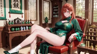 Red Hair & Emerald Qipao! Lazy Seduction in the Eastern Courtyard.