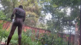 Outside watering the plants