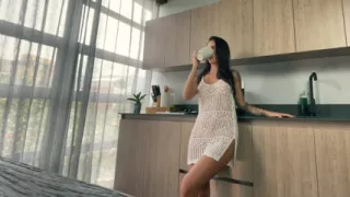 Amateur Sex in the Kitchen Latina MILF with Her Stepson
