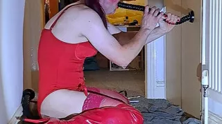 Filthy sissy samantha samuel practicing with her massive  19inch dildos