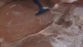 Horny granny gets pounded hard by a bald guy with big cock after shaving her