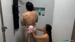 Sharing a shower with aunty!