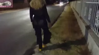 Mel showing off in public on the side of the road 13