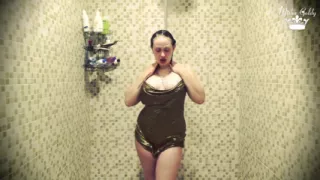 Dripping wet in clothes on shower & seductive hair washing