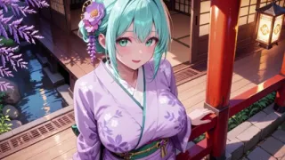Purple Kimono Goddess! Can't Handle the Wetness Under the Red Torii Gate