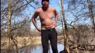 Naked Guy Shooting His Cum at the Lake