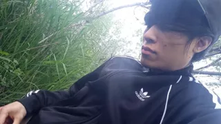 Gay boy Jon Arteen, wearing adidas tracksuit Campus sneakers, gets a hard-on outdoors, jerks off, squirts big cumshots before cl