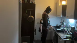 Dominant MILF Stretches Latex Sub's Ass Wide in Kitchen