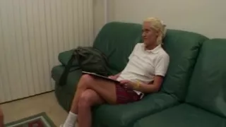 Mature Blonde on Green Couch Gets Pounded Hard in Explicit