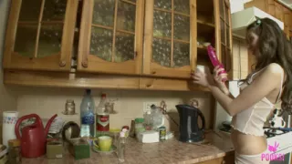 Kimmy T Inserts Bottle Deep For Anal Masturbation In Kitchen!