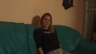 Blonde chick rubs and fingers her pussy at the casting