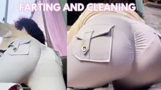 Chubby Ebony Housewife Farting on Leggings Big Ass Cleaning House