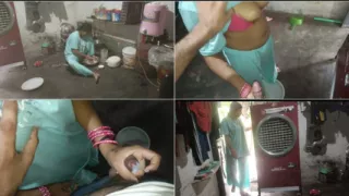 In the kitchen, water was taken out of penis, showing big boobs and Hindi audio best handjob.