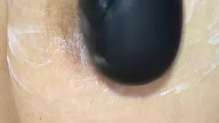 Mom vibrates her big tits with her big vibrator