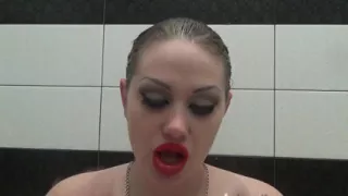 Hair washing and wet hair brushing with sexy makeup